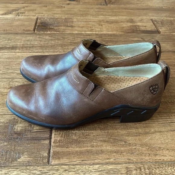 Ariat Brown Leather Paddock Clogs Booties Slip On Shoes Western Cowboy Size 8.5 - Picture 8 of 13